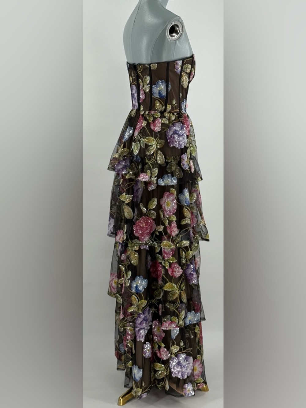 🆕 DRESS THE POPULATION 🧿 NWT Layana Strapless Tiered Floral Sequin Gown - Sz M - Picture 5 of 14